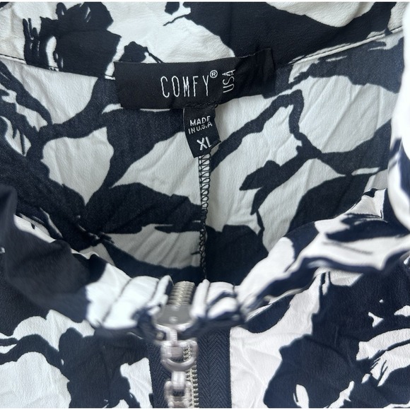 COMFY USA Lagenlook Short Crinkle Tank Zip Tunic Dress Black White Boho Size XL - Picture 2 of 7
